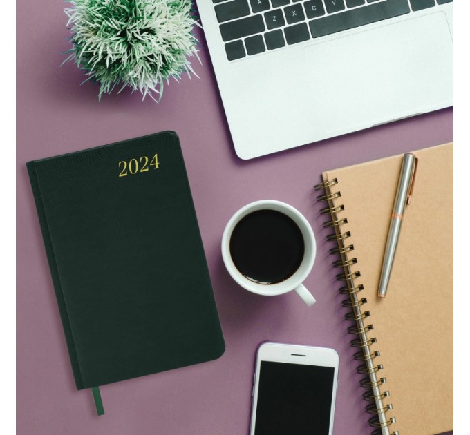 Ежедневник A5, 168 л., датированный, кожзам, золотой срез, темно-зеленый, «Iguana», 2024 г 114852