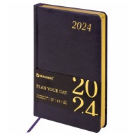 Ежедневник A5, 168 л., датированный, кожзам, золотой срез, темно-фиолетовый, «Iguana», 2024 г 114853