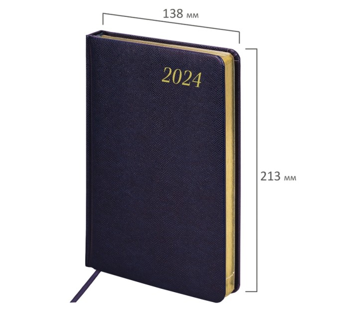 Ежедневник A5, 168 л., датированный, кожзам, золотой срез, темно-фиолетовый, «Iguana», 2024 г 114853