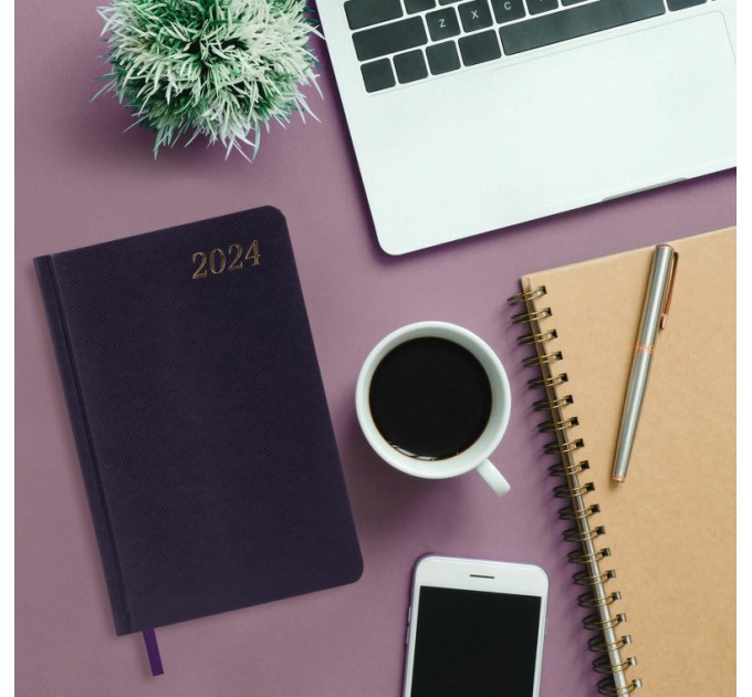 Ежедневник A5, 168 л., датированный, кожзам, золотой срез, темно-фиолетовый, «Iguana», 2024 г 114853