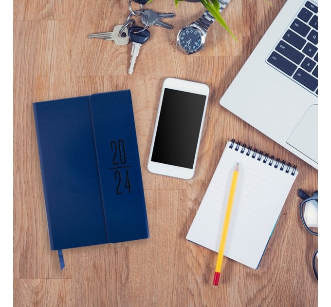 Ежедневник A5, 168 л., датированный, кожзам, синий, клапан, «Towny», 2024 г. 114828