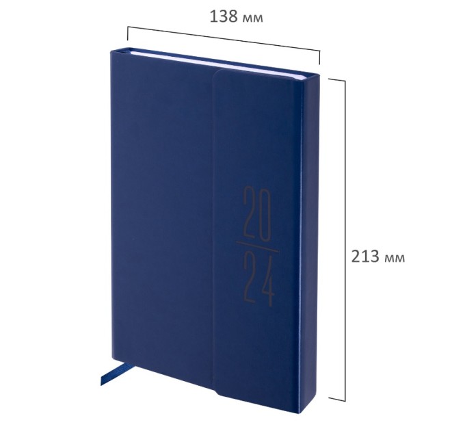 Ежедневник A5, 168 л., датированный, кожзам, синий, клапан, «Towny», 2024 г. 114828