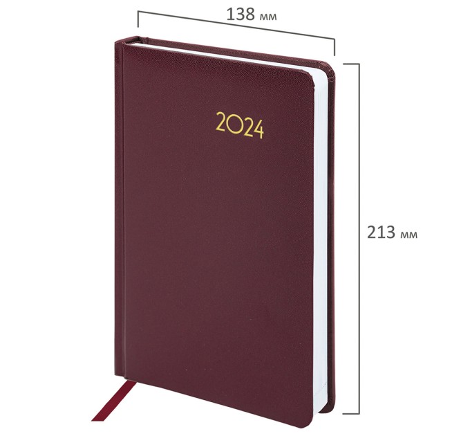 Ежедневник A5, 168 л., датированный, балакрон, бордовый, «Select» 2024 г 114879