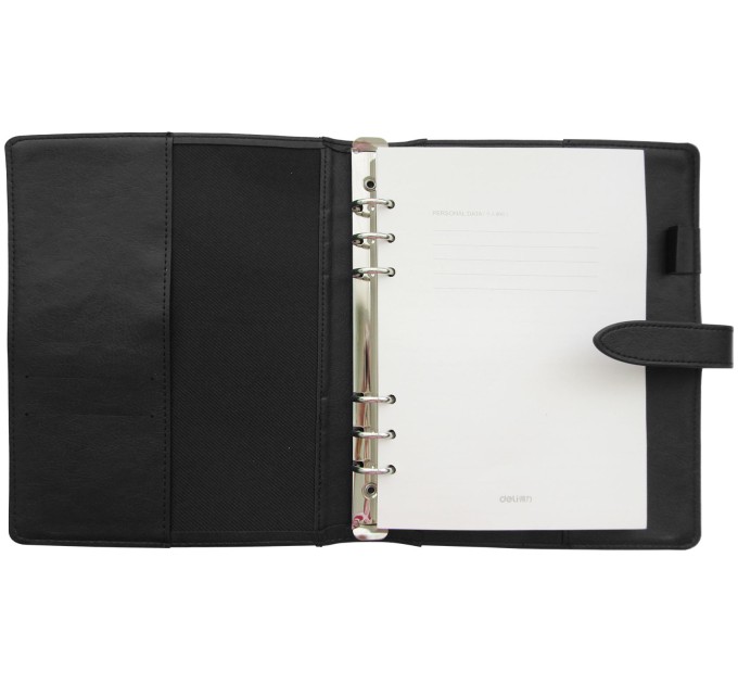 Ежедневник 100 л., 210х145 мм, с хлястиком, черный, Deli 22800