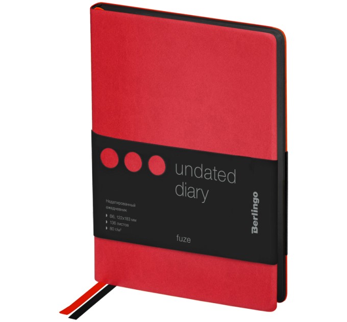 Ежедневник B6, 136 л., недатированный, кожзам, цветной срез, красный, «Fuze» UD0_87608