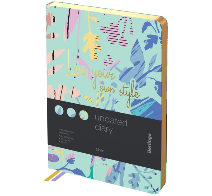 Ежедневник A5, 136 л., недатированный, кожзам зеленый с рисунком, золотой срез,«Style» UD2_99502