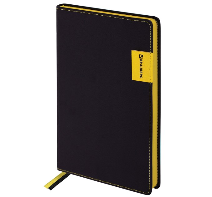 Ежедневник А5, 136 л., недатированный, кожзам, желтый срез, черный, «AIM» 113421
