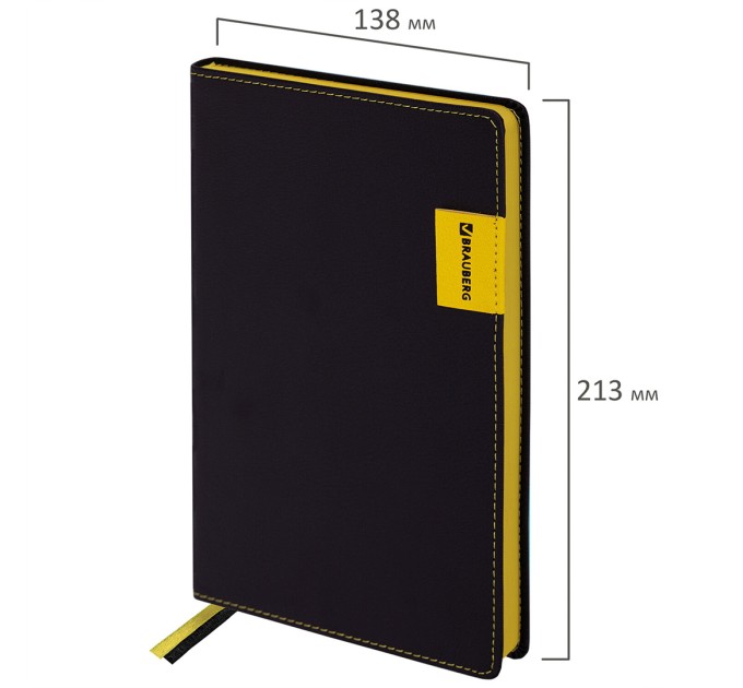 Ежедневник А5, 136 л., недатированный, кожзам, желтый срез, черный, «AIM» 113421