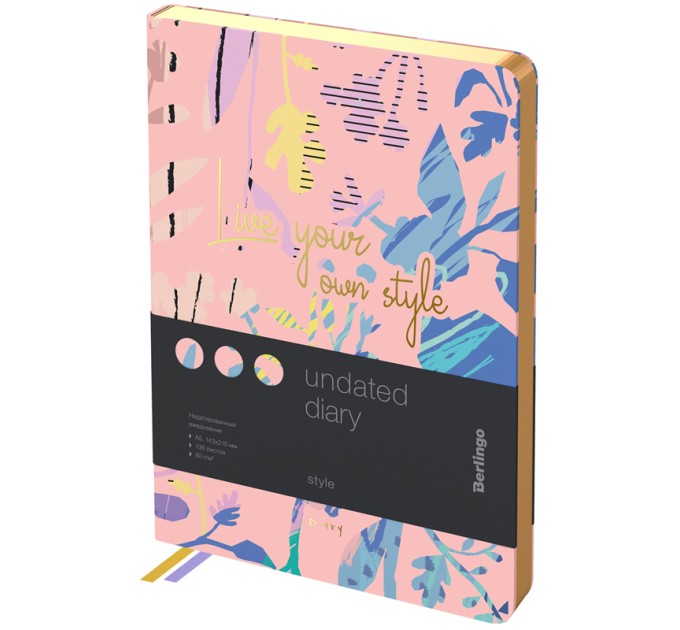 Ежедневник A5, 136 л., недатированный, кожзам розовый с рисунком, золотой срез, «Style» UD2_99503