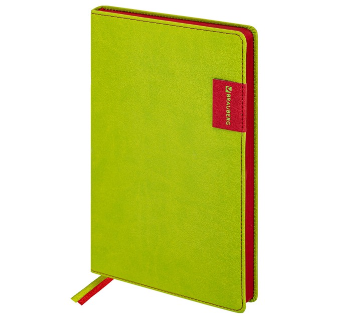 Ежедневник А5, 136 л., недатированный, кожзам, красный срез, светло-зеленый, «AIM» 113417