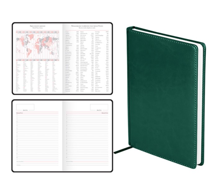 Ежедневник A5, 136 л., недатированный, кожзам, зеленый, «NEBRASKA» 12827_En5
