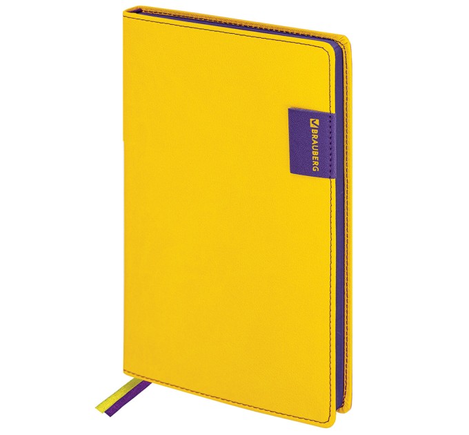 Ежедневник А5, 136 л., недатированный, кожзам, фиолетовый срез, желтый, «AIM» 113418
