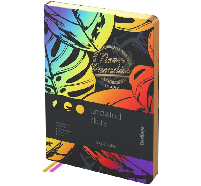 Ежедневник A5, 136 л., недатированный, кожзам, «Neon Paradise», золотой срез, с рисунком UD2_98501