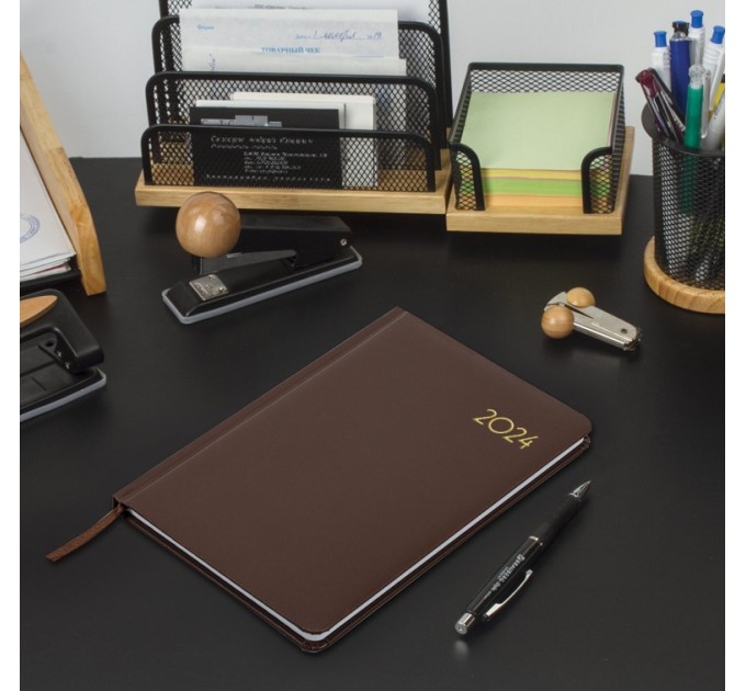 Еженедельник A5, 64 л., датированный, балакрон, коричневый, «Select» (2024 г.) 115036