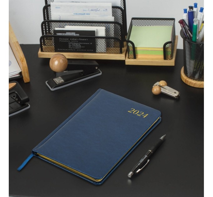 Еженедельник A5, 64 л., датированный, кожзам, золотой срез, синий, «Iguana» (2024 г.) 115023