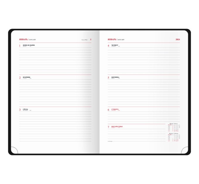 Еженедельник А4, 64 л., датированный, кожзам, черный (2024 г.) Wd4_51612
