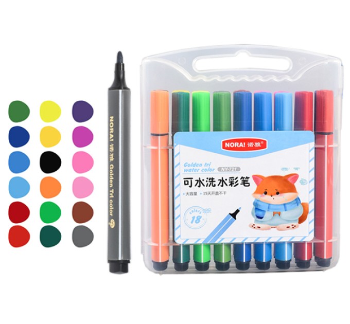 Фломастеры 18 цветов в пластиковом пенале, NORA! NY-721-18