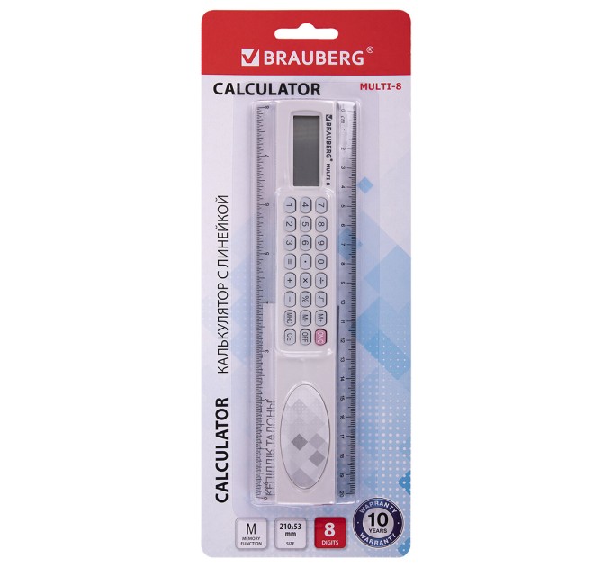 Калькулятор 8 разрядов, настольный, с линейкой, 20 см 250540