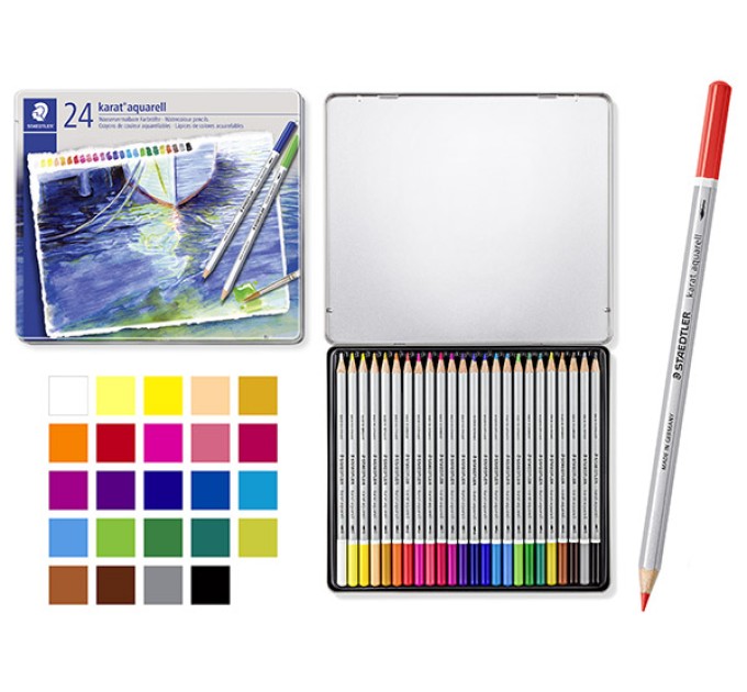 Акварельные карандаши STAEDTLER «KARAT», 24 цвета, в металлическом пенал 125 M24