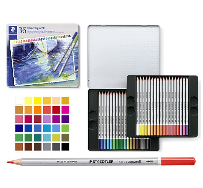 Акварельные карандаши STAEDTLER «KARAT», 36 цветов, в металлическом пенал 125 M36