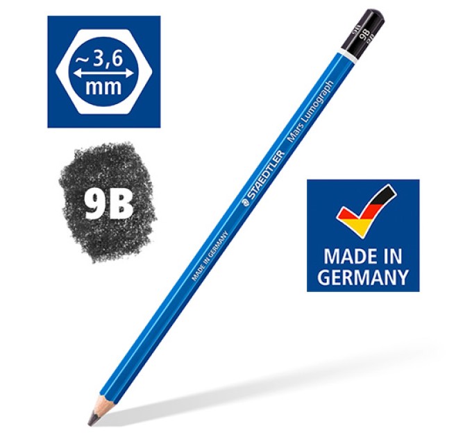 Карандаш 9B, «Mars Lumograph» STAEDTLER 100-9B