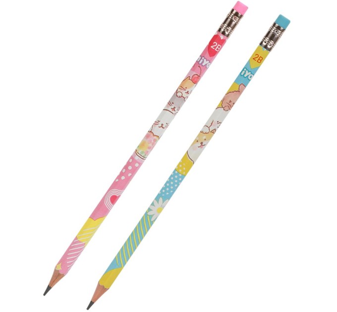 Карандаш 2B, с ластиком, MIYOU С012-2В