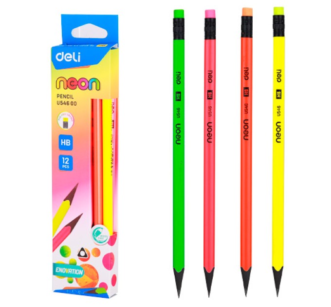 Карандаш HB, с ластиком, пластиковый, NEON U54600