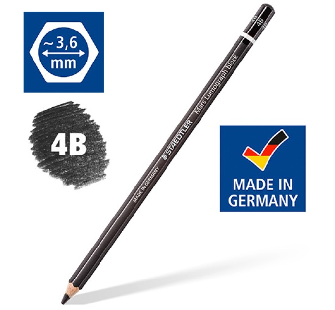 Карандаш 4B, «Mars Lumograph black» STAEDTLER, черный 100B-4B