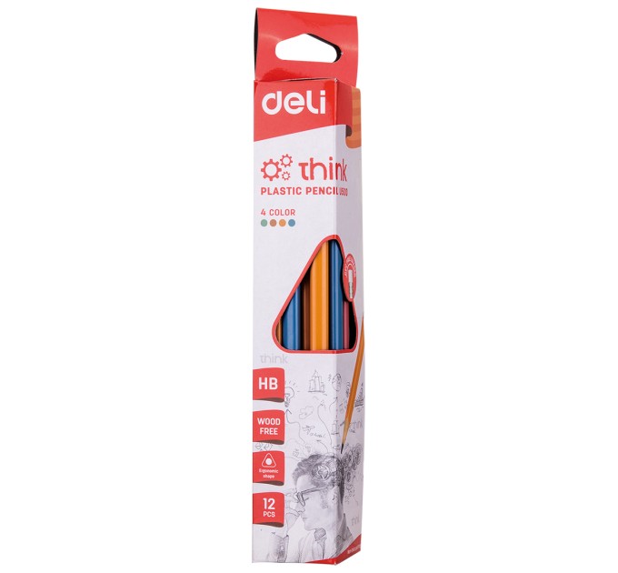 Карандаш HB, трехгранный пластиковый, с ластиком, Think U50000