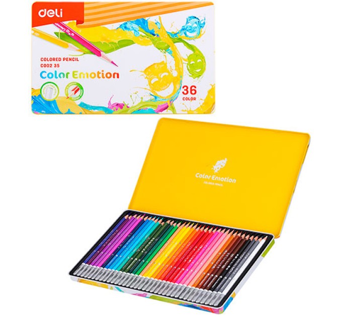 Карандаши Deli «Color Emotion», 36 цветов, в металлическом пенале 00235С