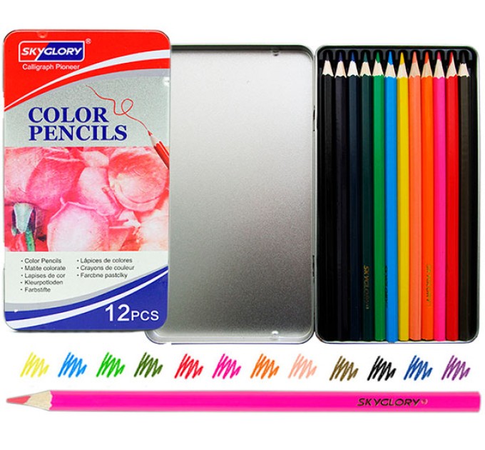 Карандаши SkyGlory, 12 цветов, в металлическом пенале 513-12Н
