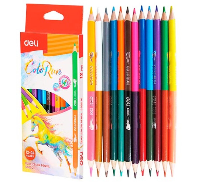 Карандаши Deli «ColoRun», двусторонние, треугольные, 24 цвета, 12 шт С00520
