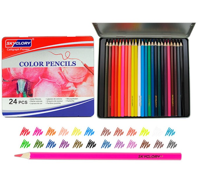 Карандаши SkyGlory, 24 цвета, в металлическом пенале 513-24Н