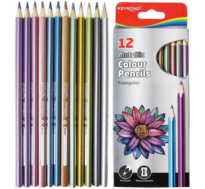 Карандаши KEYROAD «Металлик», 12 цветов, треугольные KR971756