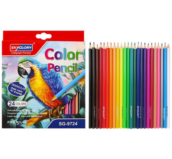 Карандаши SkyGlory, 24 цвета, треугольные, пластиковые SG9724