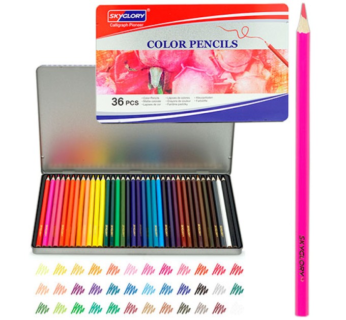 Карандаши SkyGlory, 36 цветов, в металлическом пенале 513-36Н