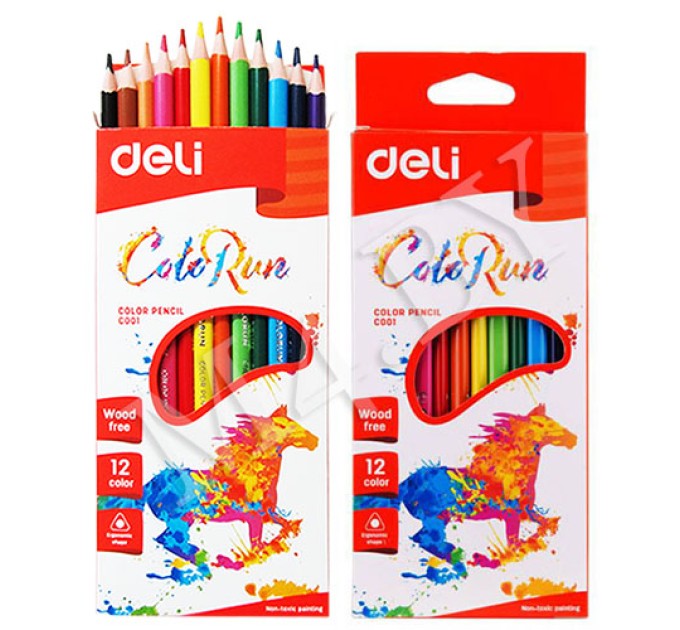 Карандаши Deli «ColoRun», 12 цветов, треугольные, пластиковые C00100
