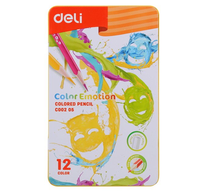 Карандаши Deli «Color Emotion», 12 цветов, в металлическом пенале 00205С