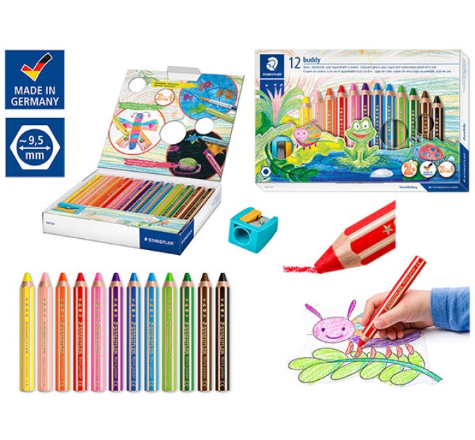 Карандаши STAEDTLER «Buddy», 12 цветов, для малышей, с точилкой 140 C12
