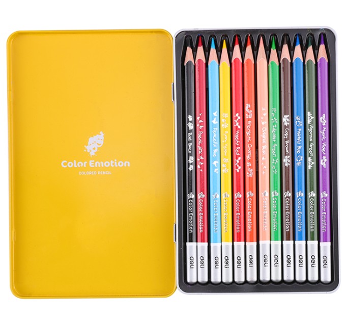 Карандаши Deli «Color Emotion», 12 цветов, в металлическом пенале 00205С