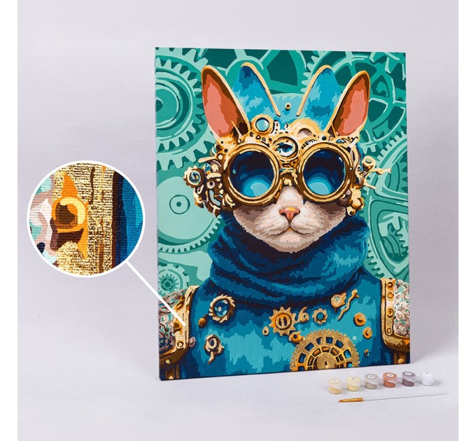 Картина по номерам Фрея (с поталью) «Кот в стиле стимпанк», 40х50 см, холст PNB/PLPT-173