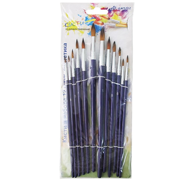 Кисти набор, Синтетика круглая, 12 шт GM5212