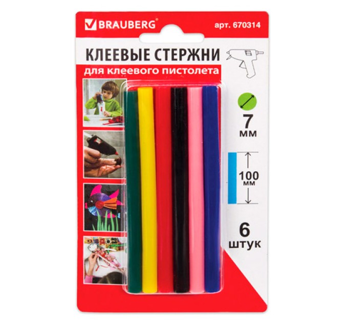 Клей для клеевого пистолета 7/100 м, цветные (6 шт/уп) 670314