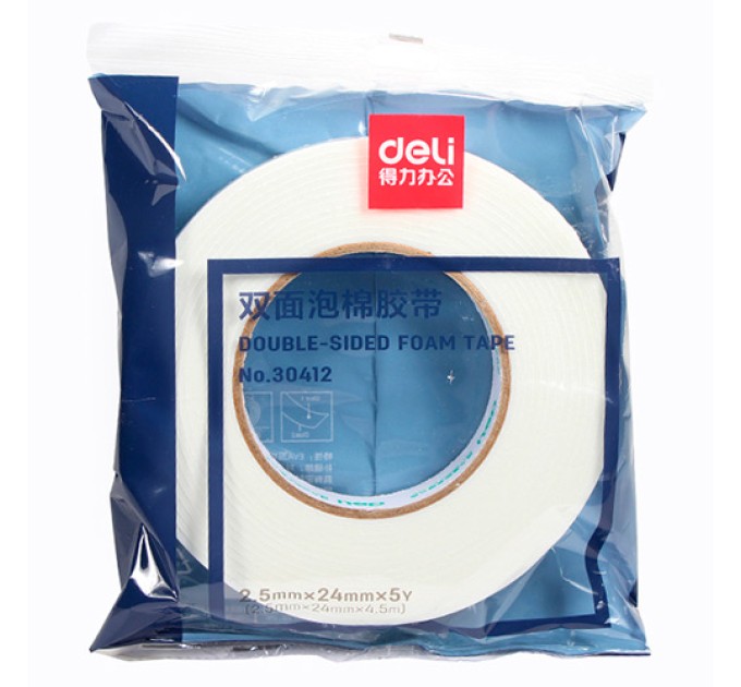 Клейкая лента (скотч) 24 мм х 4,5 м, двусторонняя, 2,5 мм 30412