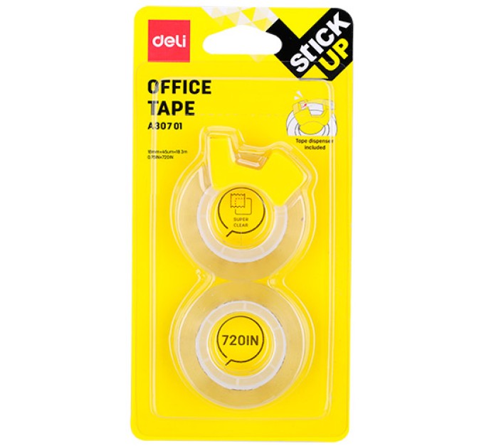 Клейкая лента (скотч) 18 мм х 18.3 м, 2 шт/уп, с диспенсером А30701