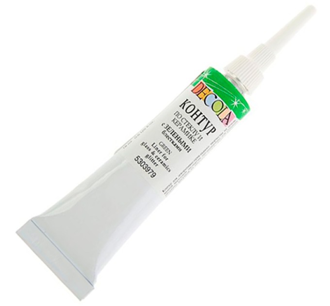 Контуры по стеклу и керамике 18 мл, с зелеными блестками, DECOLA 5303979