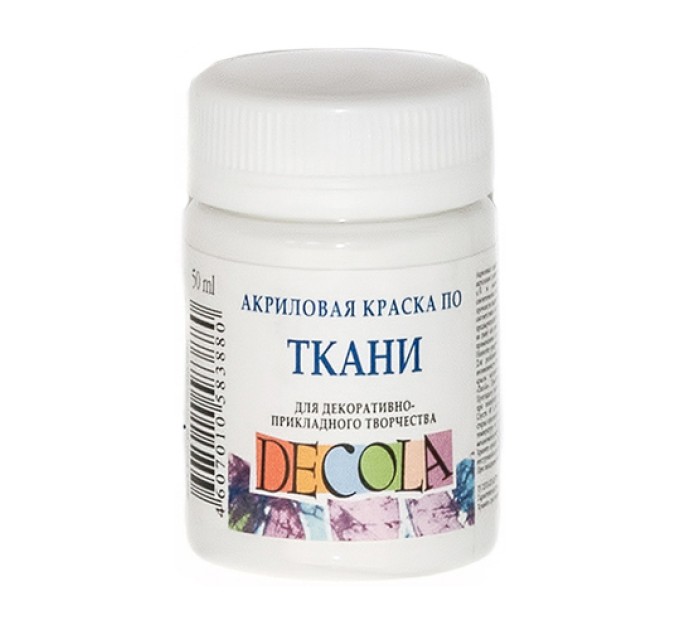 Акриловая краска по ткани, 50 мл, перламутровая белая, DECOLA 5228104