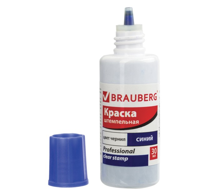 Краска штемпельная 30 мл, синяя, BRAUBERG PROFESSIONAL, clear stamp 227981