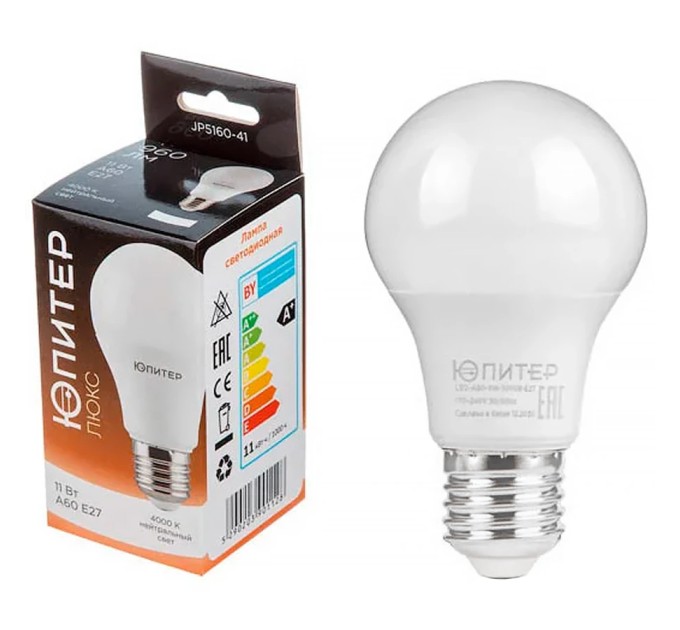 Лампа светодиодная A60, Стандарт, 11Вт/4000К/E27, ЮПИТЕР ЛЮКС, Нейтральный свет JP5160-41