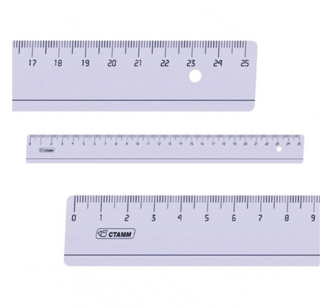 Линейка 25 см, пластиковая, прозрачная, тонированная 24лн